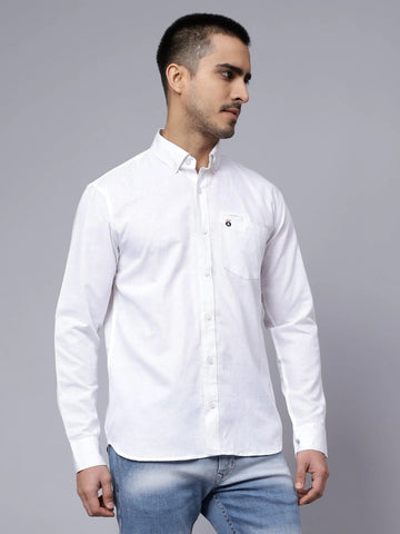 Regular Fit White Casual Solid Plain Shirt For Men