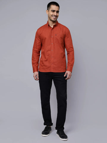 Regular Fit Solid Rust Casual Shirt For Men