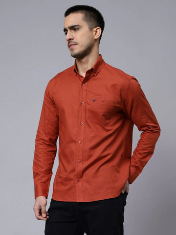 Regular Fit Solid Rust Casual Shirt For Men