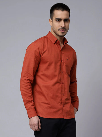 Regular Fit Solid Rust Casual Shirt For Men