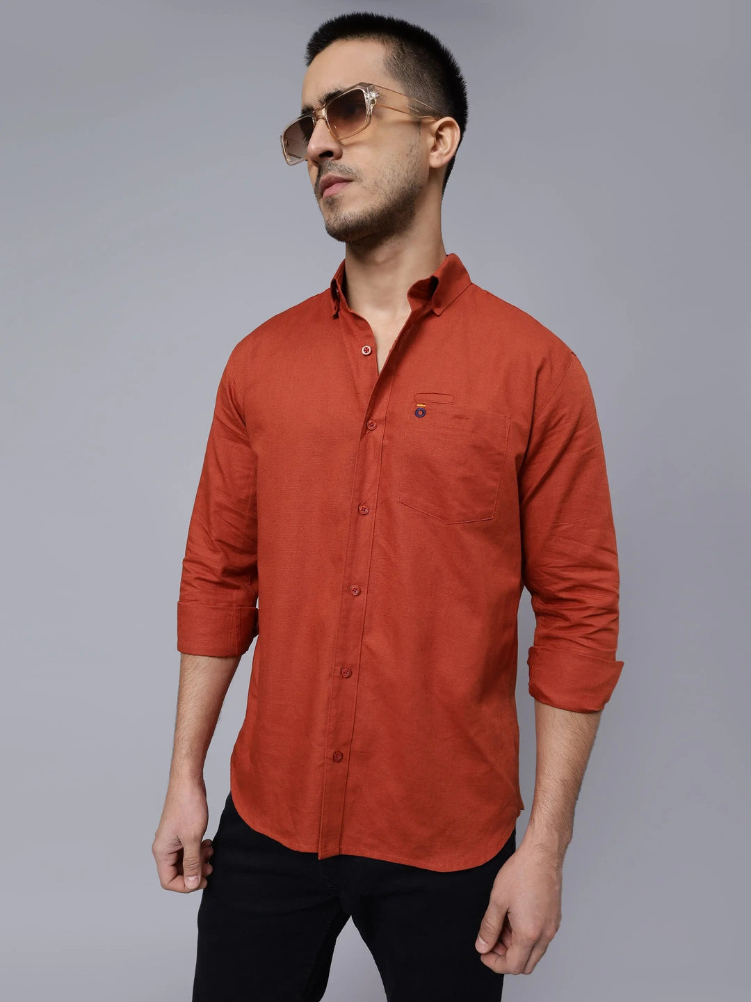 Regular Fit Cotton Solid Rust Casual Shirt For Men - Peplos Jeans 