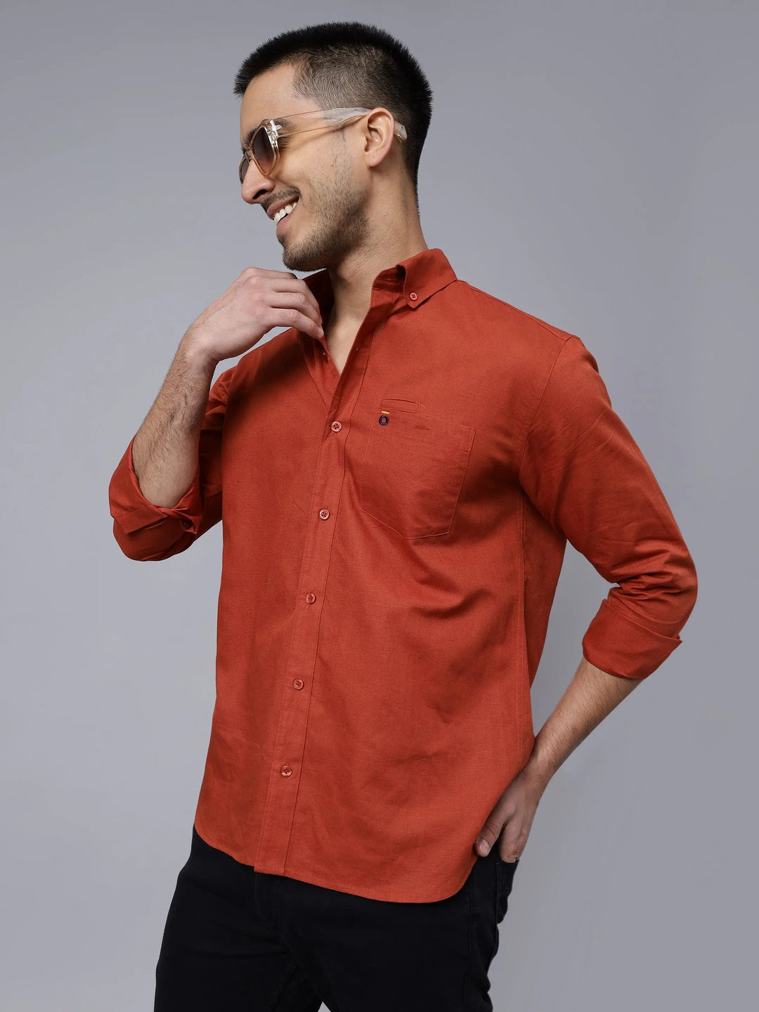 Regular Fit Cotton Solid Rust Casual Shirt For Men - Peplos Jeans