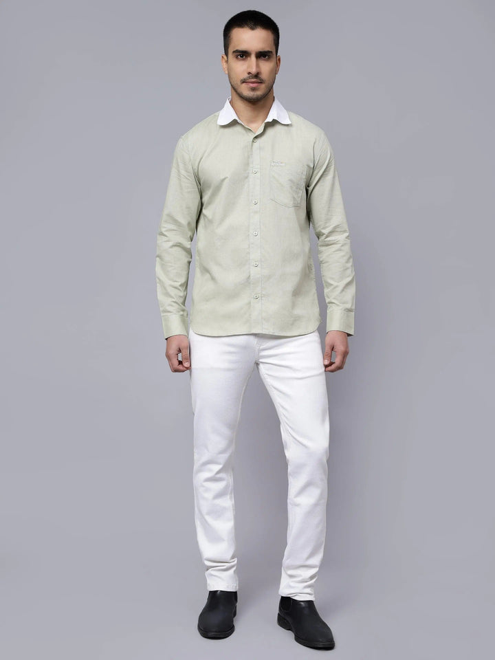 Regular Fit Cotton Pista Green Casual Shirt For Men - Peplos Jeans 