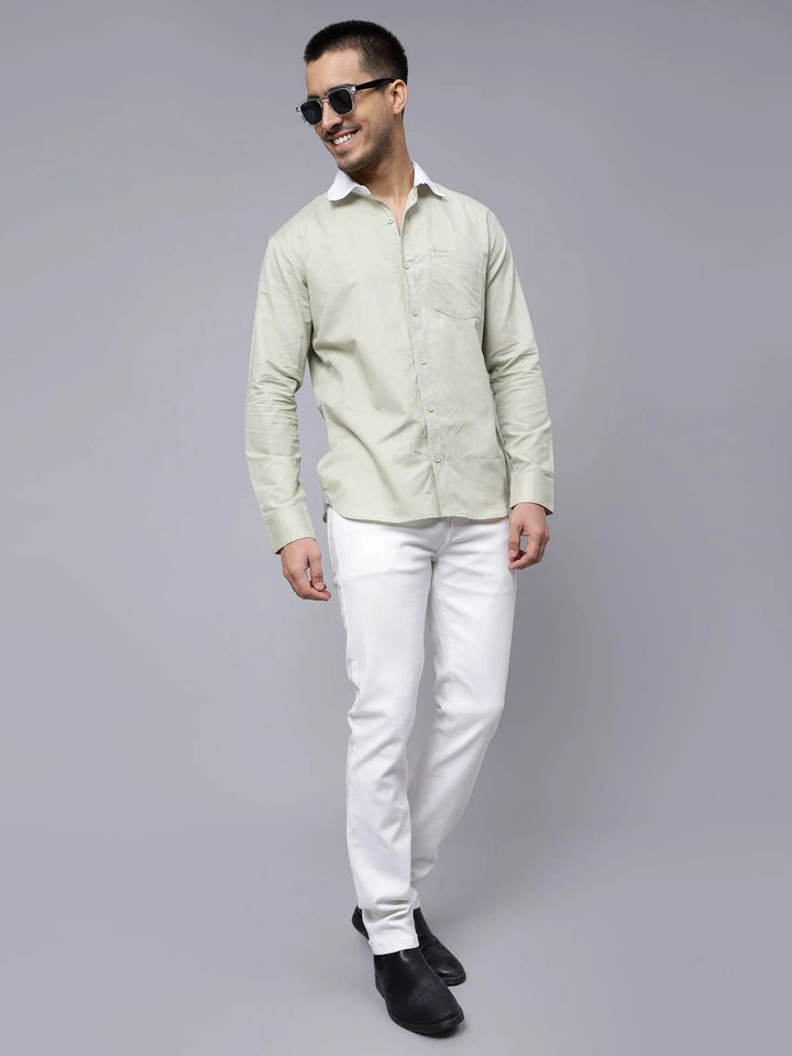 Regular Fit Cotton Pista Green Casual Shirt For Men - Peplos Jeans