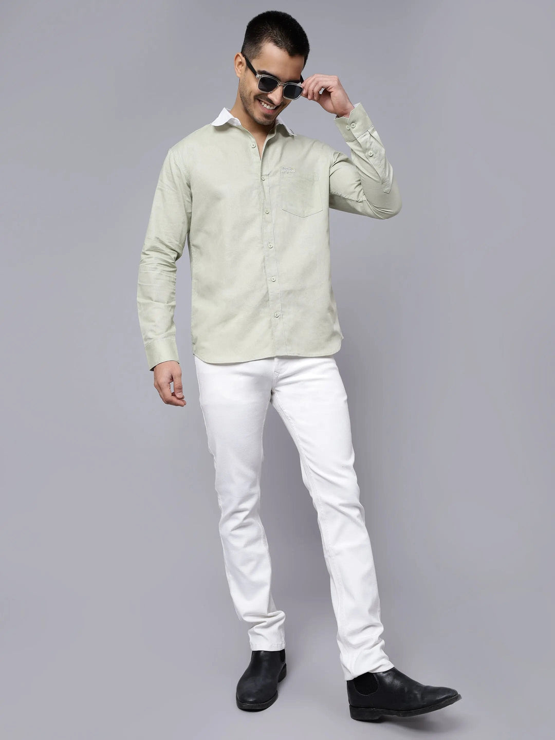Regular Fit Cotton Pista Green Casual Shirt For Men