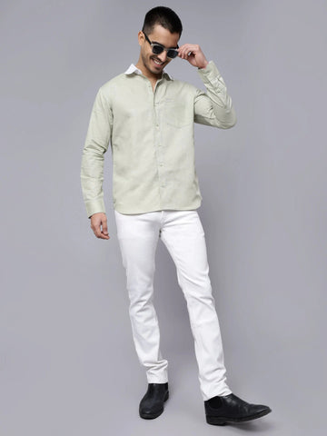 Pista Green Casual Solid Shirt For Men