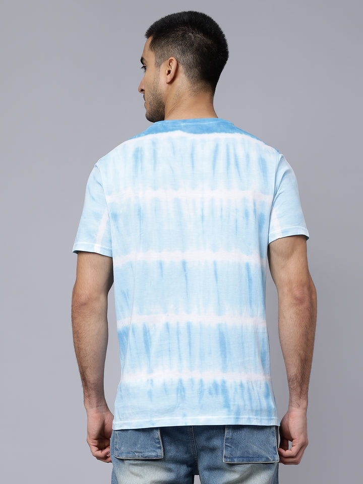 Men's Sky Blue Pure Cotton Tie & Dye T-shirt - Peplos Jeans 