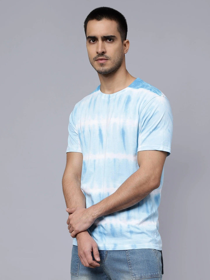 Men's Sky Blue Pure Cotton Tie & Dye T-shirt - Peplos Jeans 