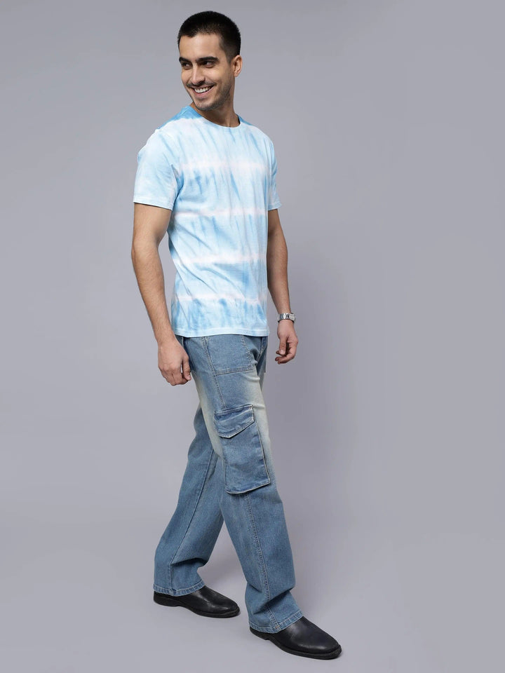 Men's Sky Blue Pure Cotton Tie & Dye T-shirt - Peplos Jeans 
