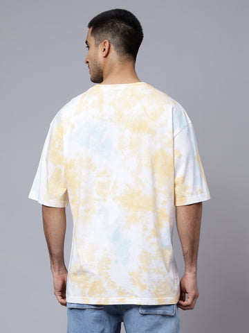 Multi Color Yellow Green and White tie dye Oversized T shirt For Mens