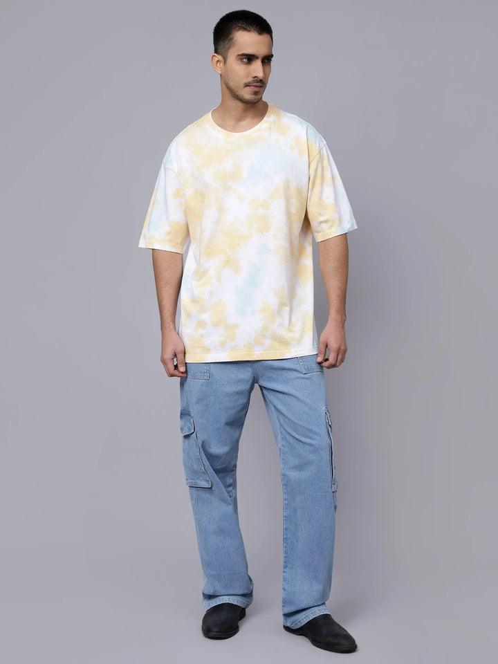 Men's Multi Color Pure Cotton Tie & Dye Oversized T-shirt - Peplos Jeans 