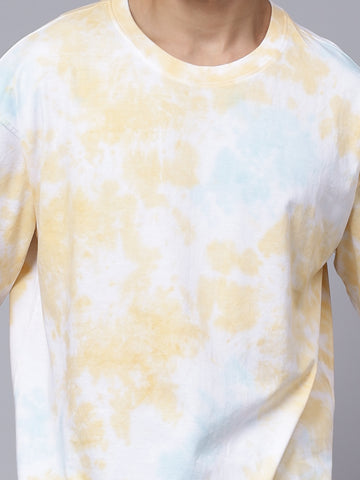 Multi Color Yellow Green and White tie dye Oversized T shirt For Mens