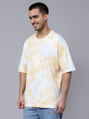 Multi Color Yellow Green and White tie dye Oversized T shirt For Mens