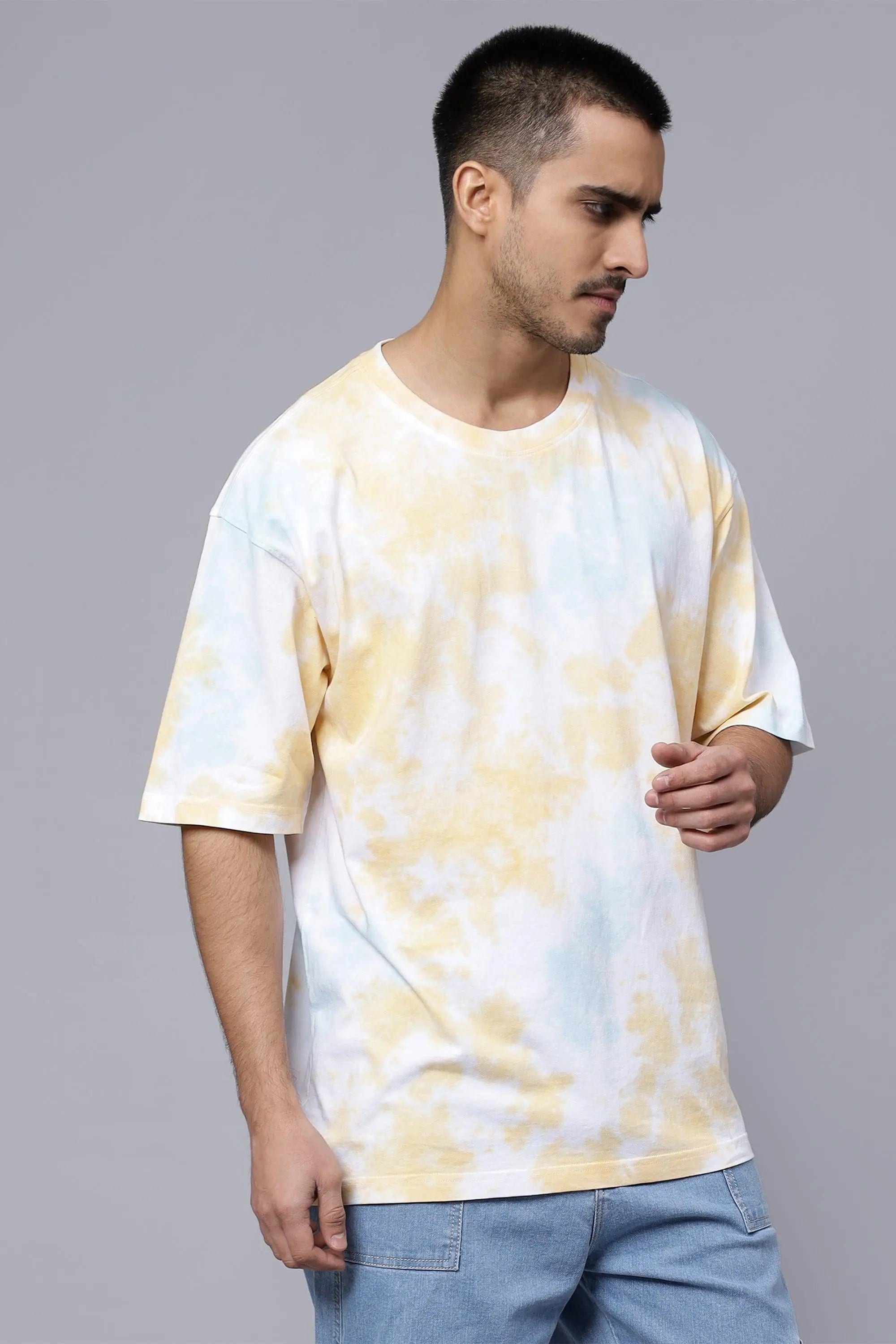 Multi Color Yellow Green and White tie dye Oversized T shirt For Mens