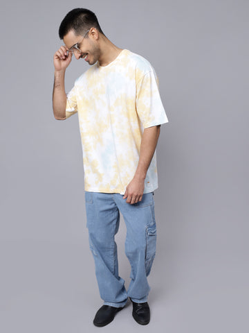 Multi Color Yellow Green and White tie dye Oversized T shirt For Mens