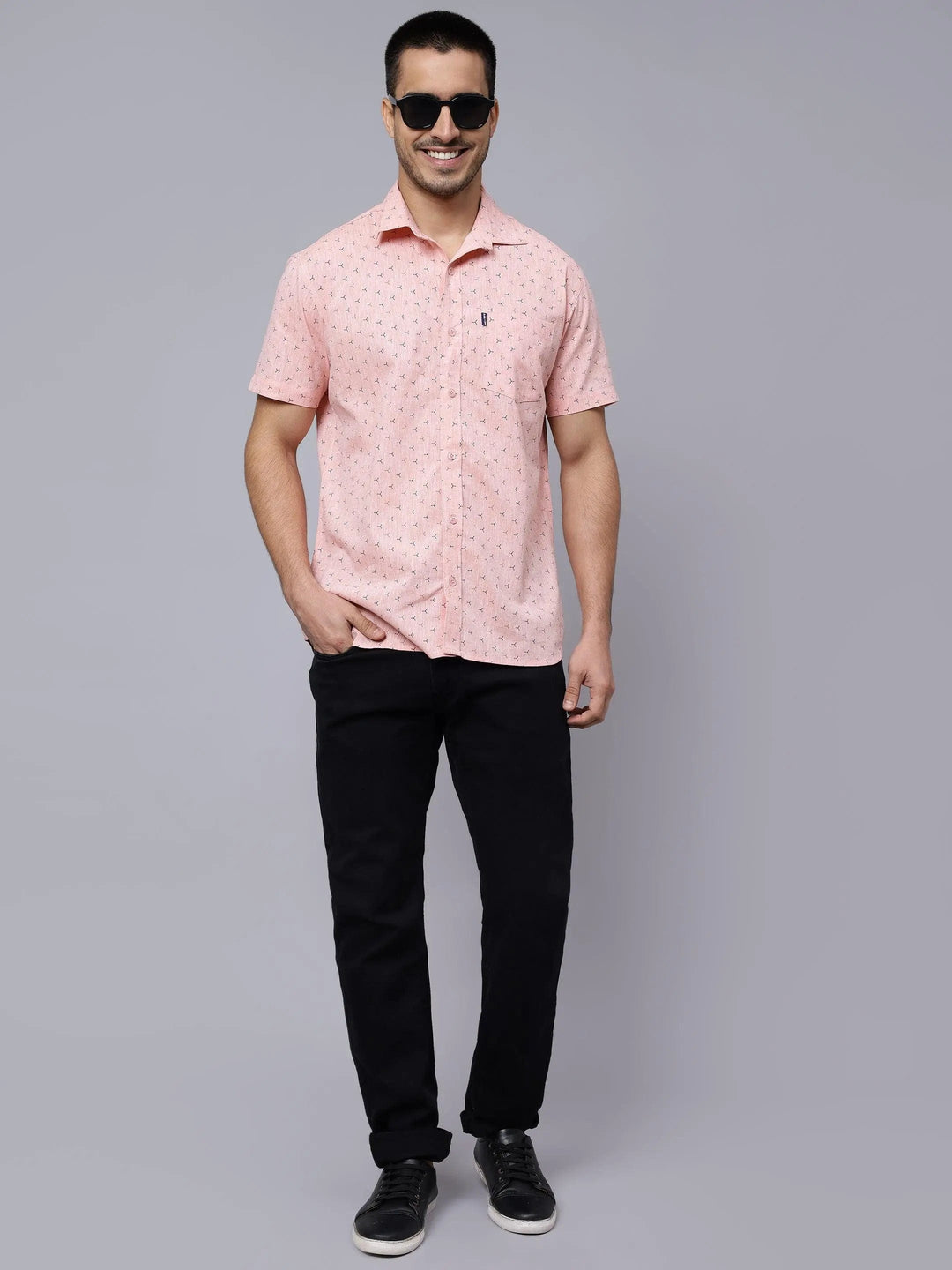 Men's Peach Trendy Style Printed Half-Sleeve Shirt - Peplos Jeans 