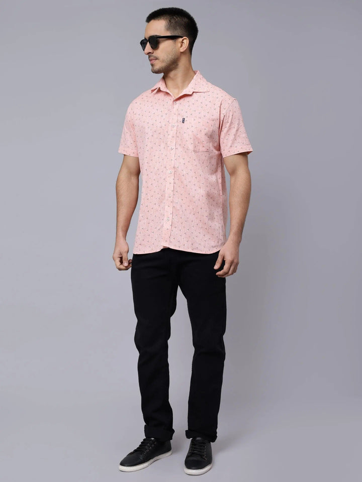 Men's Peach Trendy Style Printed Half-Sleeve Shirt