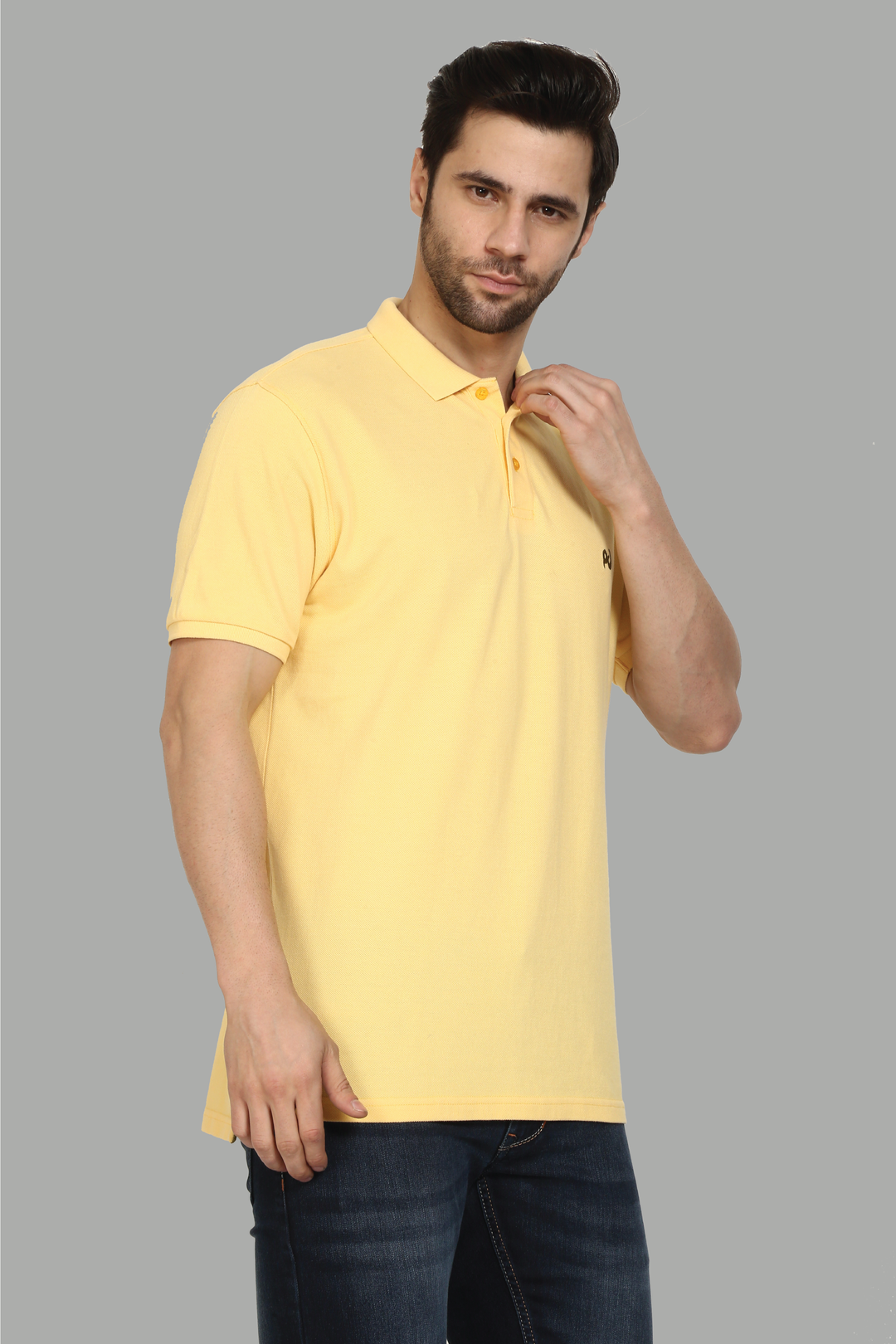 Men's Polo Neck Yellow Cotton T-shirt - Peplos Jeans 