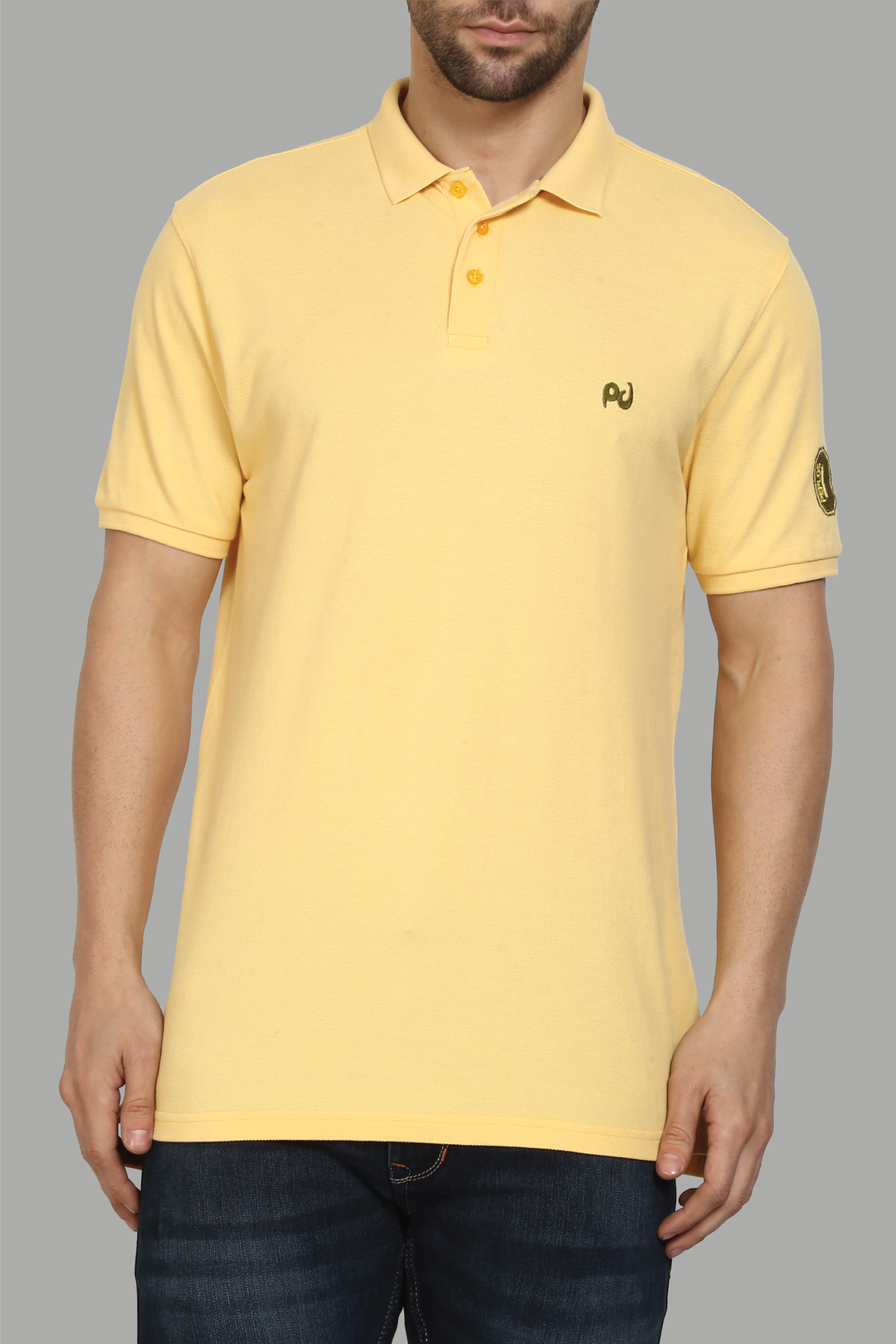 Men's Polo Neck Yellow Cotton T-shirt - Peplos Jeans 