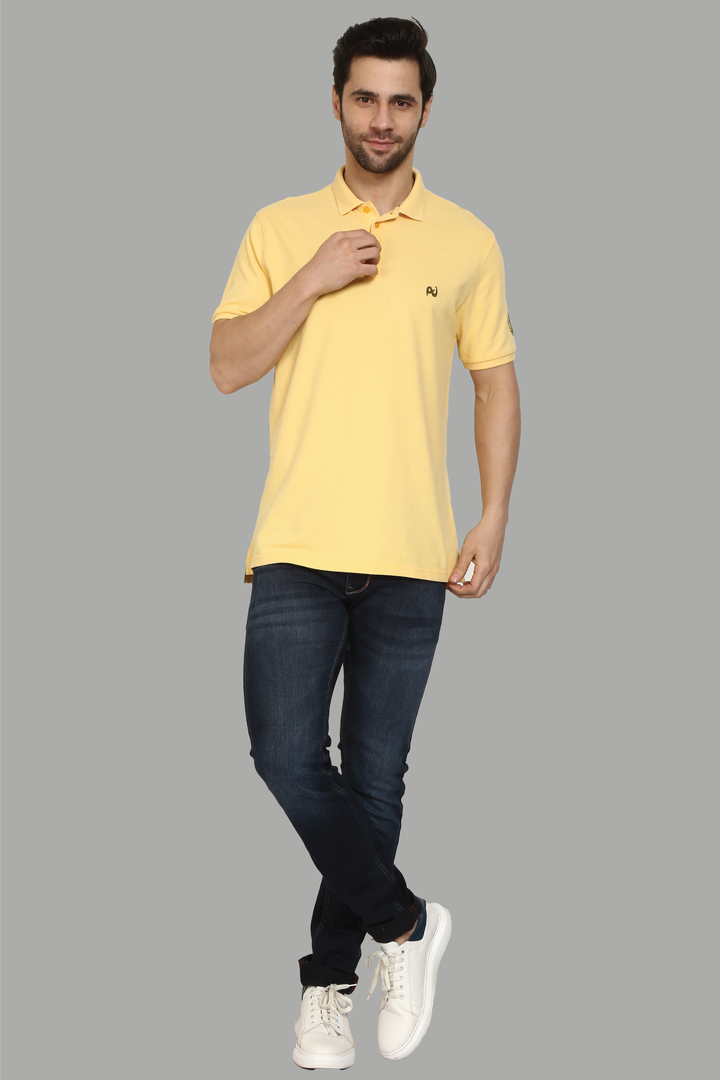 Men's Polo Neck Yellow Cotton T-shirt - Peplos Jeans 