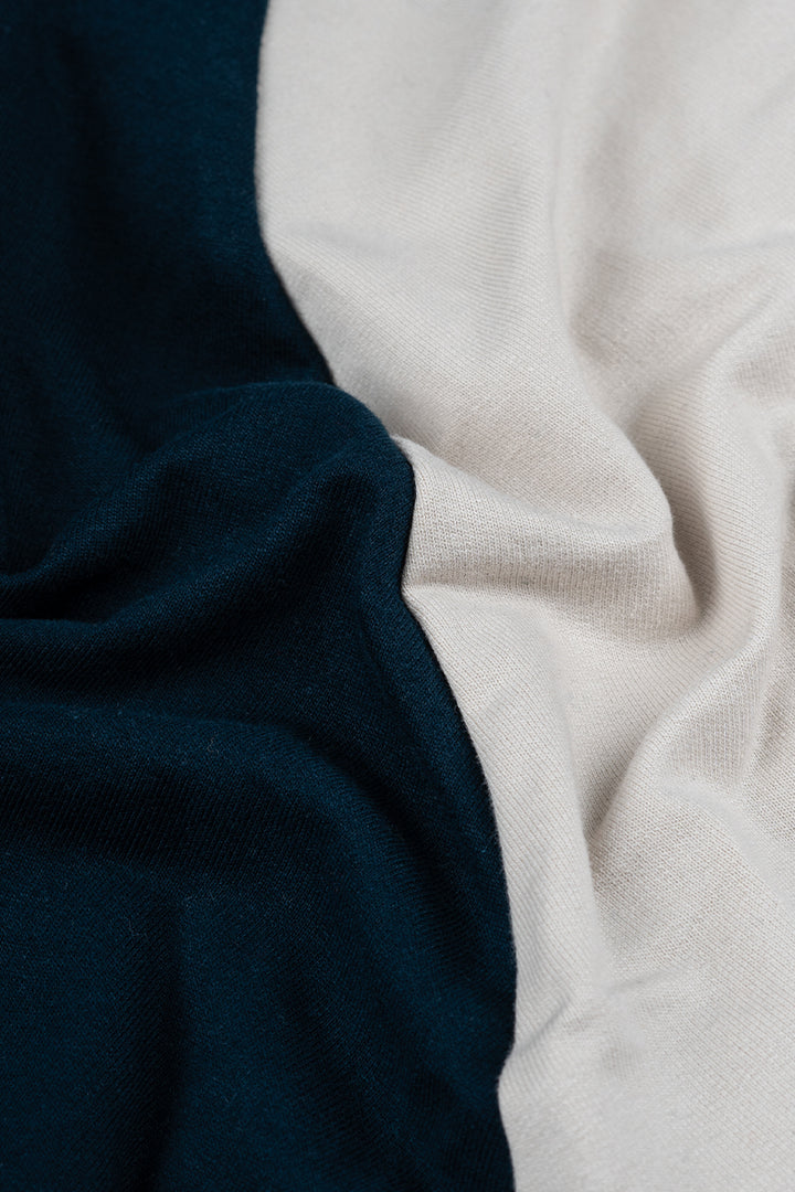 Oversized Printed Raglan Sleeves T-Shirt (Navy & Beige)
