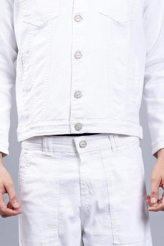 Regular Fit White Denim Cargo & Jacket Co-ord Set for Men