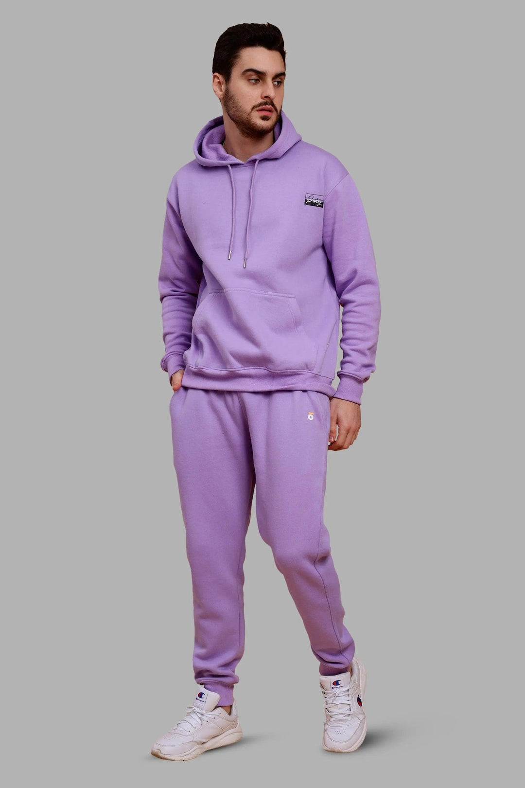 Regular Fit Lavender Hoodie-Trouser Co-ord Set For Men