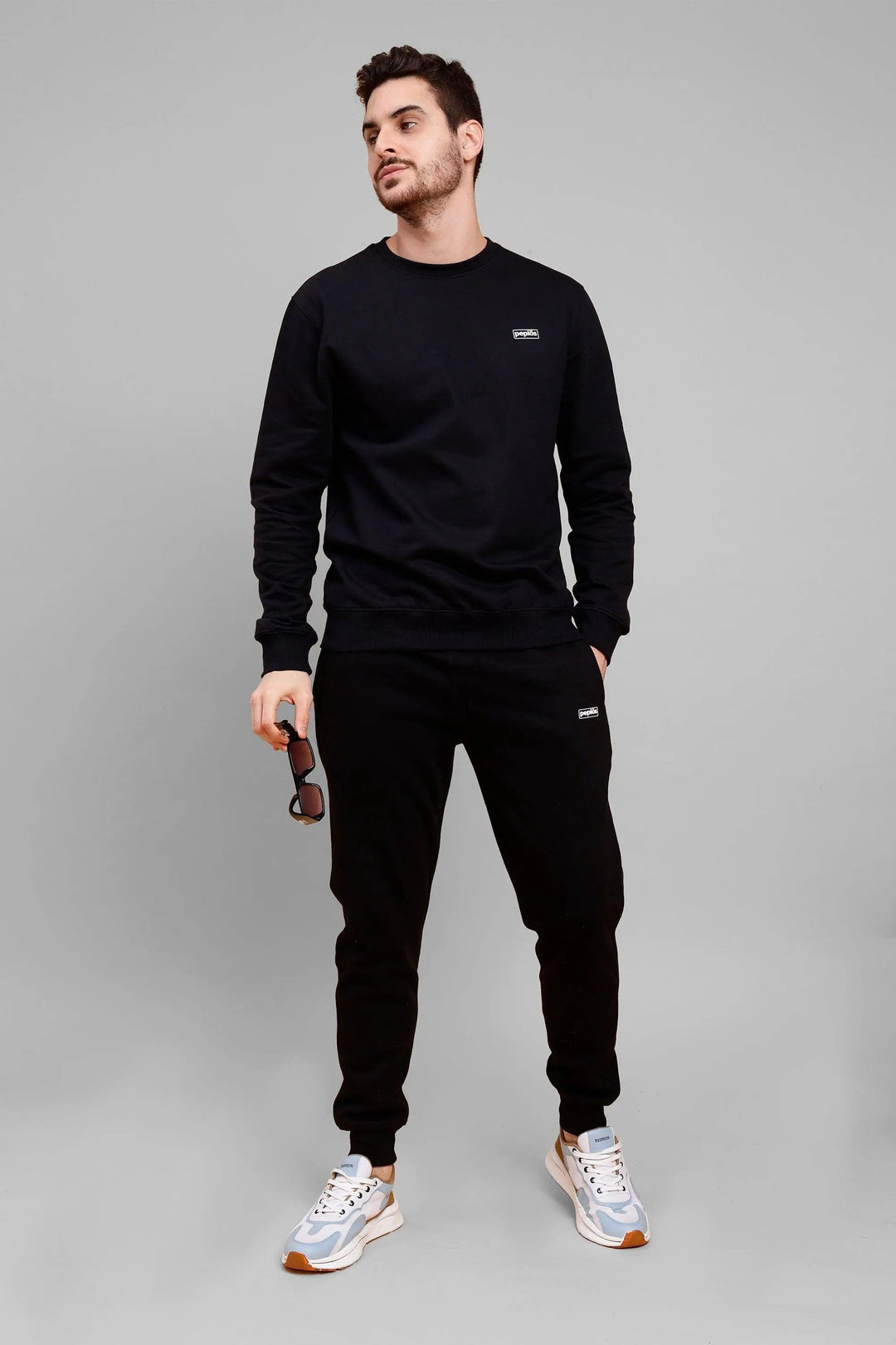 Regular Fit Back Printed Black Sweatshirt-Trouser Co-ord Set For Men