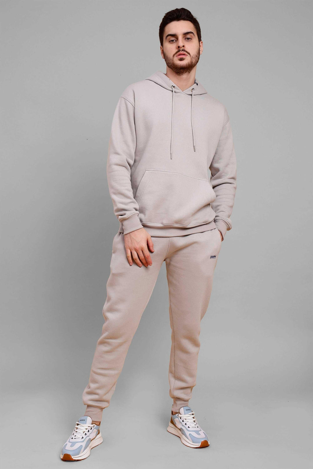 Regular Fit Back Printed grey Hoodie-Trouser Co-ord Set For Men - Peplos Jeans 