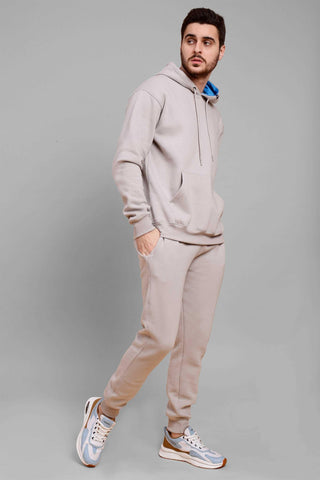 Regular Fit Back Printed Grey Hoodie with Pants Set For Men