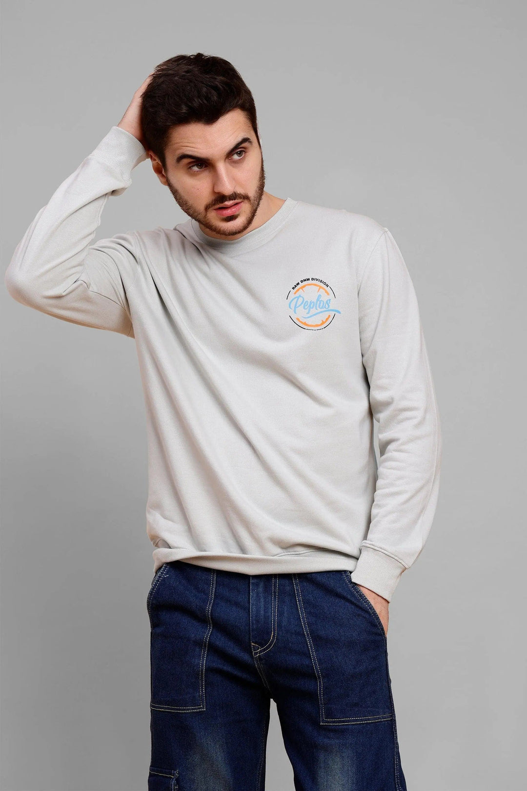 Regular Fit Pista Grey Premium Sweatshirt For Men - Peplos Jeans 