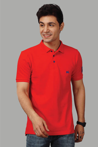 Men's Polo Neck Red Cotton T-shirt