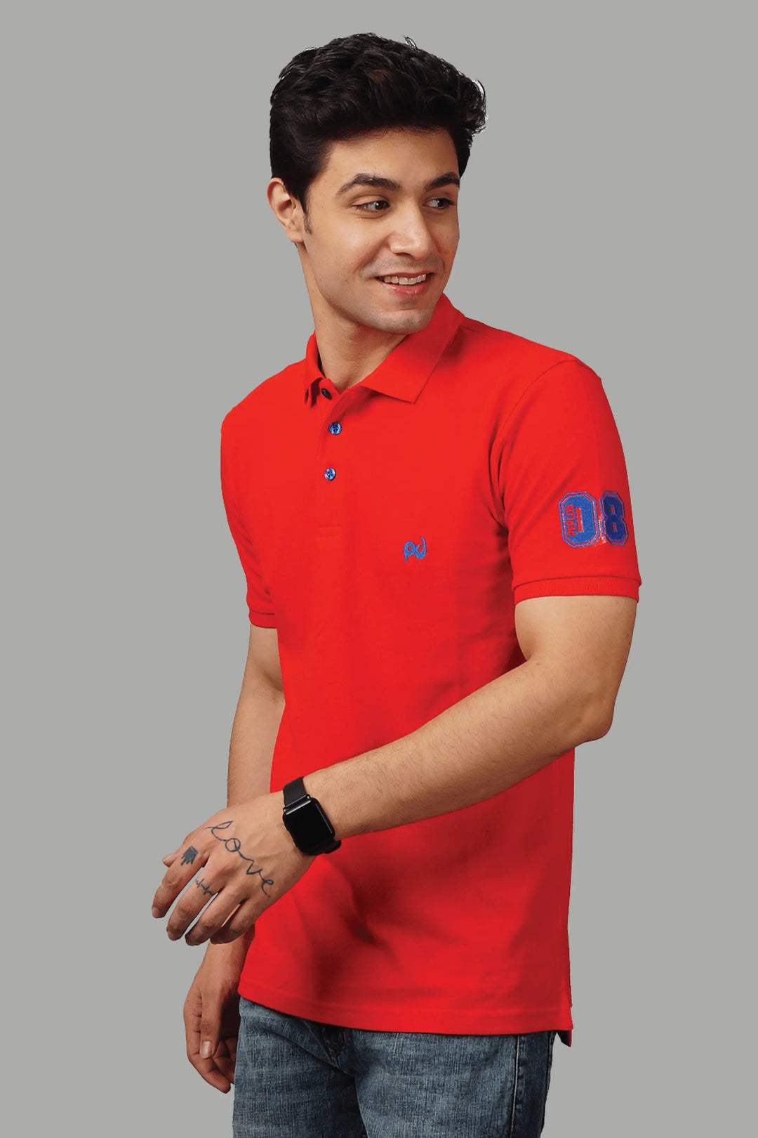 Men's Polo Neck Red Cotton T-shirt - Peplos Jeans 