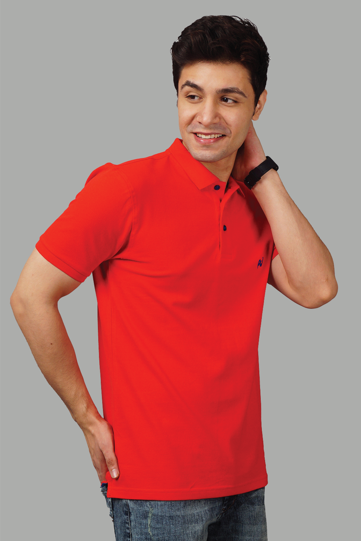 Men's Polo Neck Red Cotton T-shirt - Peplos Jeans 