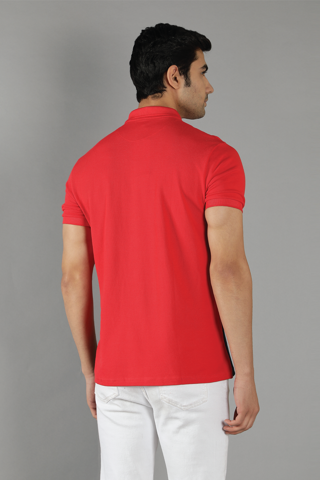 Men's Polo Neck Red Striped Cotton T-shirt - Peplos Jeans 