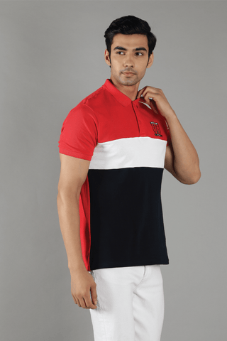 Men's Polo Neck Red Striped Cotton T-shirt