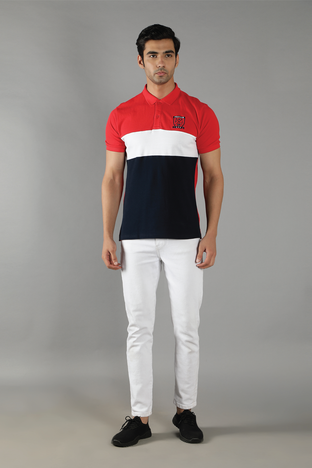 Men's Polo Neck Red Striped Cotton T-shirt - Peplos Jeans 