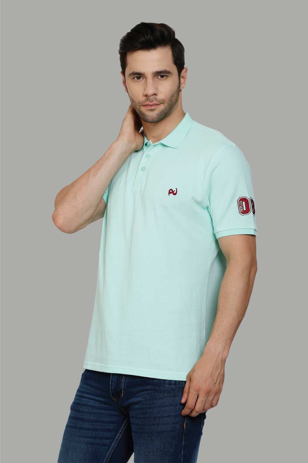 Men's Polo Neck Light Green Cotton T-shirt - Peplos Jeans 