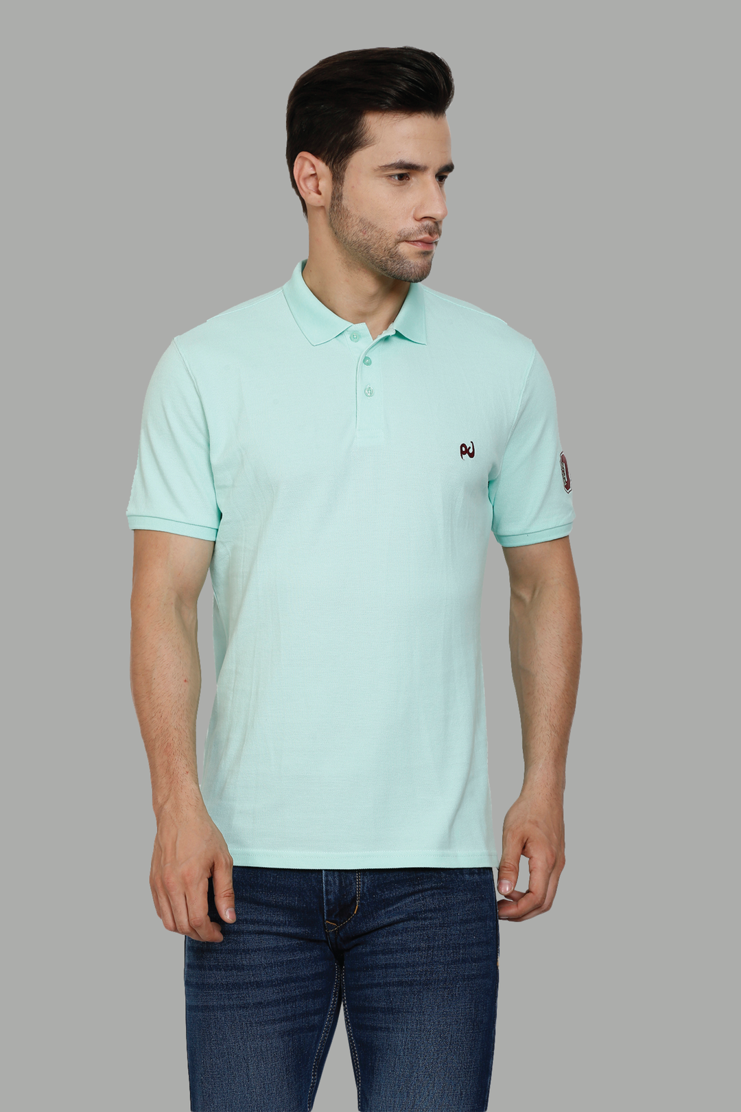 Men's Polo Neck Light Green Cotton T-shirt - Peplos Jeans 