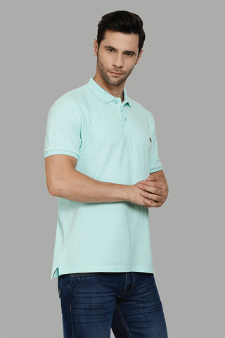 Men's Polo Neck Light Green Cotton T-shirt