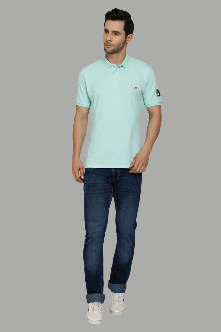 Men's Polo Neck Light Green Cotton T-shirt - Peplos Jeans 