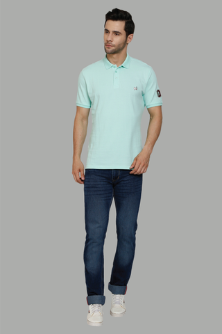 Men's Polo Neck Light Green Cotton T-shirt