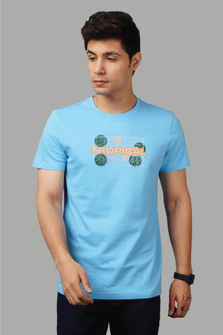 Regular Fit Tropical Sky Blue Printed Men's T-Shirt