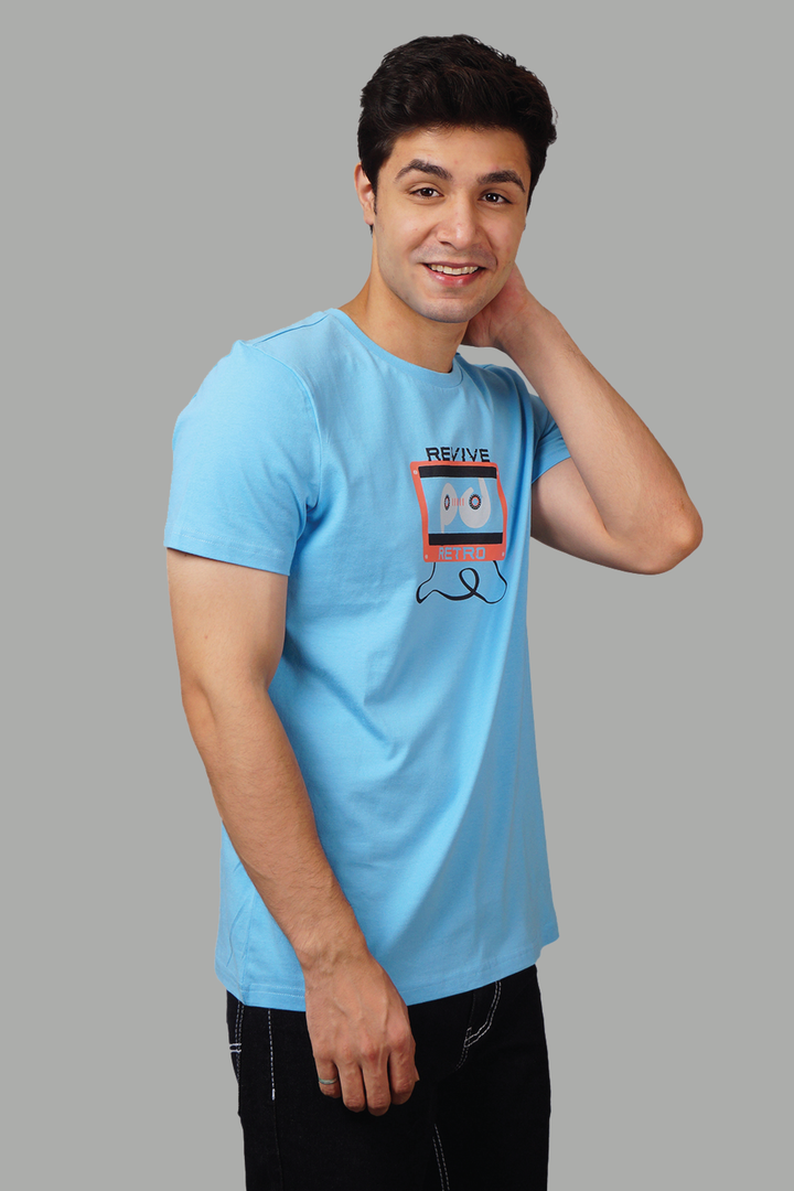 Sky Blue Revive Round Neck Men's Premium T-Shirt - Peplos Jeans 