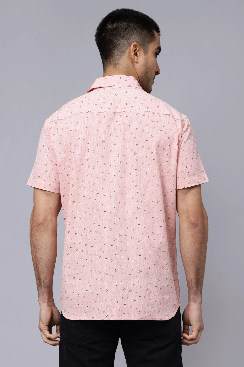 Men's Peach Trendy Style Printed Half-Sleeve Shirt - Peplos Jeans 