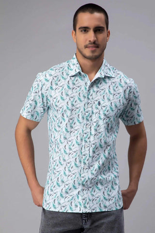 Men's Sky Blue Trendy Style Printed Half-Sleeve Shirt