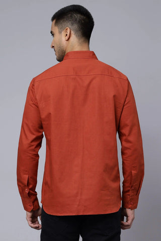 Regular Fit Solid Rust Casual Shirt For Men