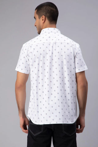 Regular Fit Pure Cotton White Printed Casual Shirt For Men