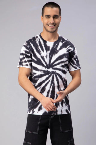 Men's Half Sleeve Black and White Tie Dye T Shirt