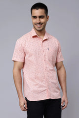 Men's Peach Trendy Style Printed Half-Sleeve Shirt